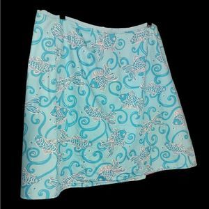 Lilly Pulitzer Patchwork Blue Fish Floral Reversible Wrap Skirt Size 12 …